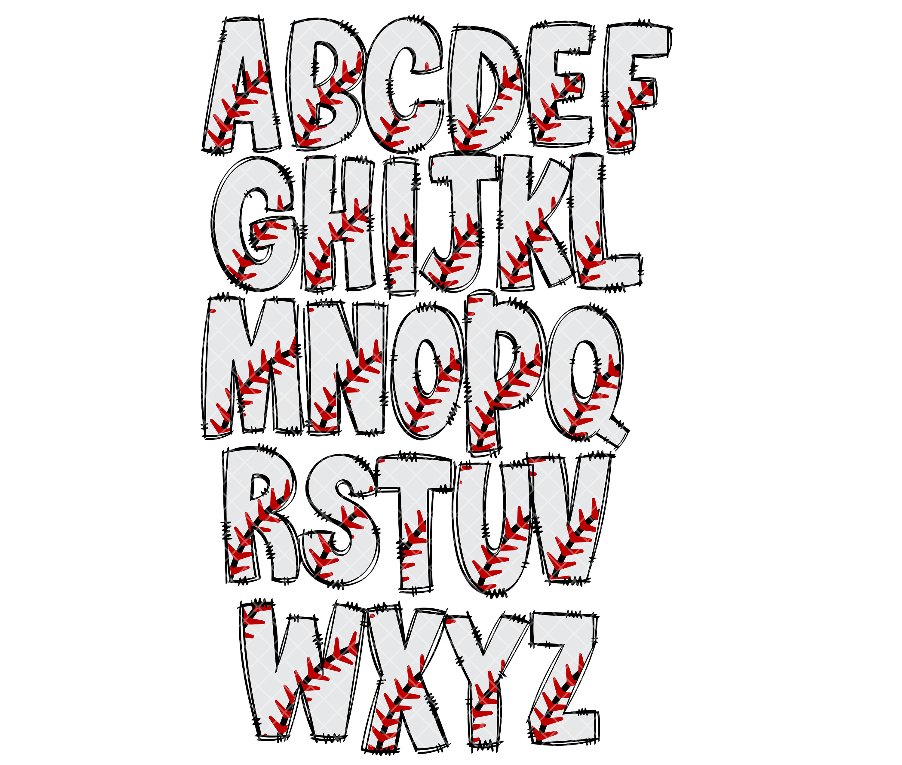 Baseball Alphabet Letters PNG Bundle Baseball Sports Doodle Etsy