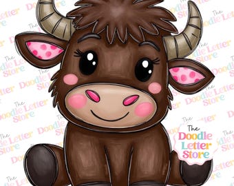 Highland Kuh Png Kuh, Western Png, rosa Ohren Mädchen, Highland Kuh, Western Sublimation, DTF, Doodle Clip Art PNG #HAC2