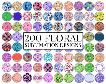 200+ Floral Car Coaster Bundle, Aquarell Blumen Design, Lufterfrischer, Schlüsselring Runde Sublimationsdesigns, Auto Untersetzer Vorlage PNG