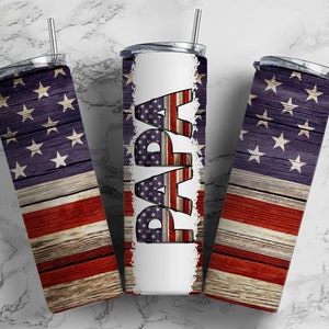 Bandeira de madeira EUA Papa Sublimação Tumbler Designs Dia dos Pais - Dad 20oz Skinny Tumbler Wraps Templates - PNG