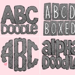 Checker Plate Mega Doodle Letter Bundle, Alphabet Set, Clip Art Letters, Doodle Monogram Bundles PNG