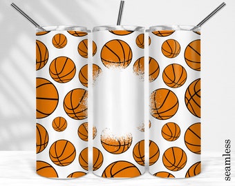 Seamless Basketball Print Sublimation Tumbler Design - 20oz Skinny Tumbler Wraps Template - PNG - 20oz Straight Tumbler Template