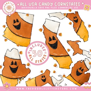 Halloween Spooky State Sublimation Designs - All States Halloween Candy Corn Popular Hometown Individually Saved PNG Files - Commercial Use