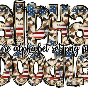 Lincoln Alphabet Letters PNG Bundle, Summer Fathers Day Patriotic USA Flag, Hand Drawn Doodle, Sublimation Alpha Set Designs PNG