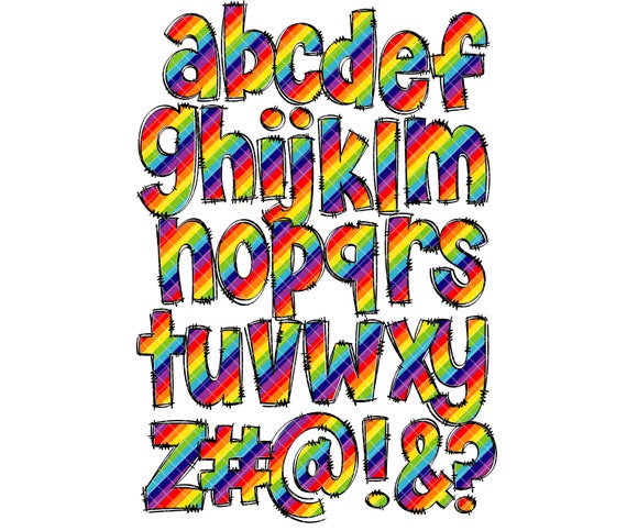 Rainbow Doodle Letters  Pride Alpha Set for Scrapbook