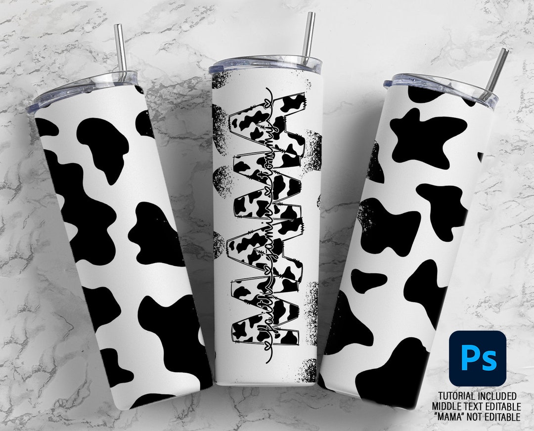 Cow Print Mama Cowhide Editable Kids Names Mom Tumbler Wrap, Edit in