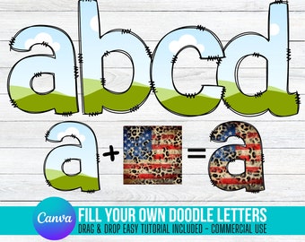 Lowercase - Fill your own Doodle Letters on CANVA, Sublimation Drag and Drop Alphaset Alphabet Letters PNG Editable Canva Frame Designs