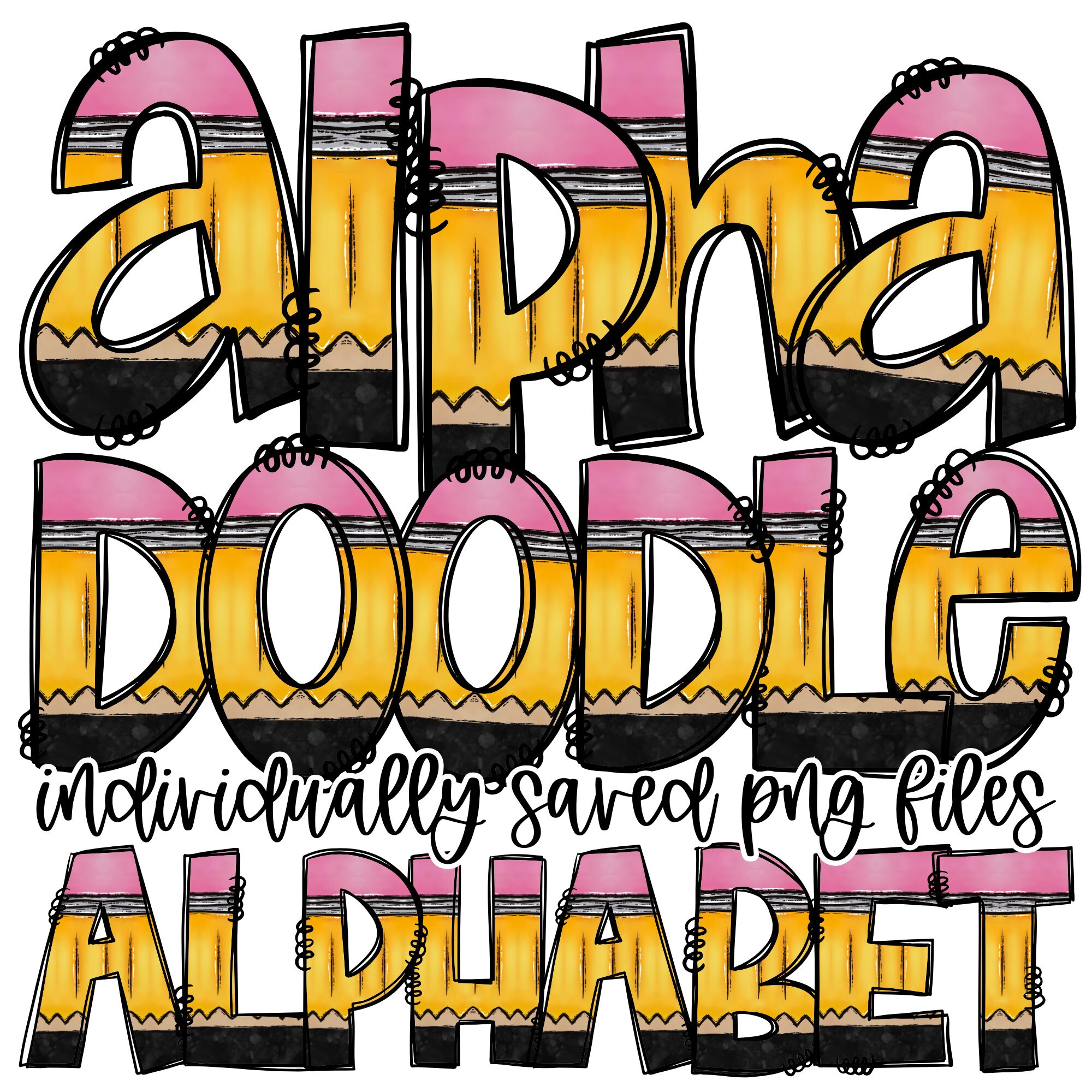 Pencil Teacher Doodle Letters, Back to School, Hand Drawn Doodle Alpha ...