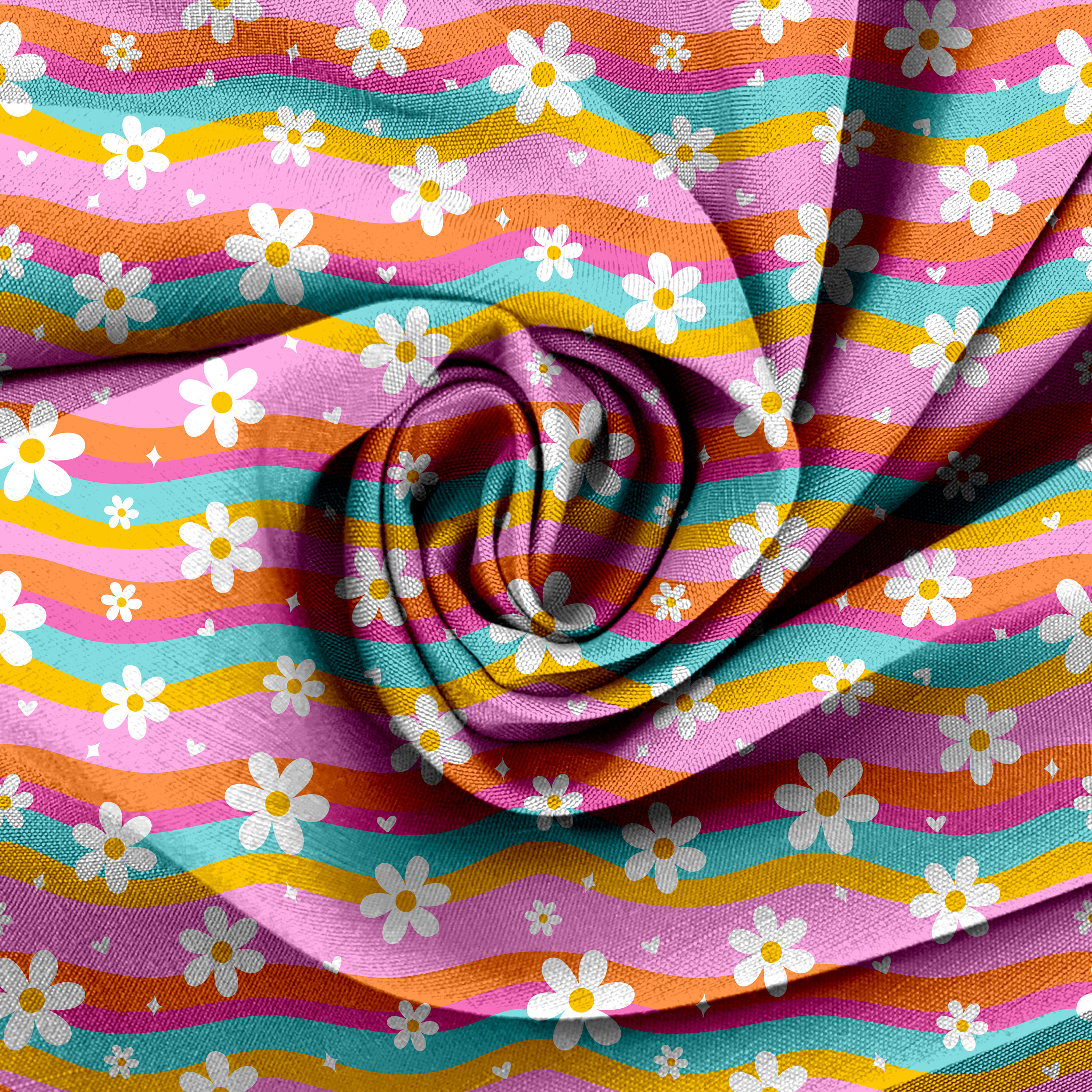 Vintage Retro Daisy Seamless Paper, Rainbow Wave 60's Repeating Pattern ...