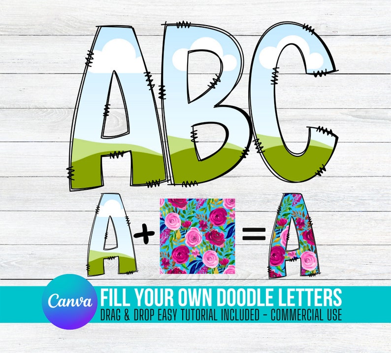 Fill your own Doodle Letters on CANVA with Commercial Use Allowed. Drag and Drop Alphaset Alphabet Letters PNG Editable Canva Frame Designs 