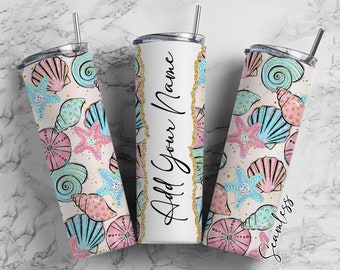 Seashells Seamless, Under The Sea Add Your Own Name, 20oz Tumbler Wrap, Seamless Skinny Tumbler, Sublimation Design PNG - 970