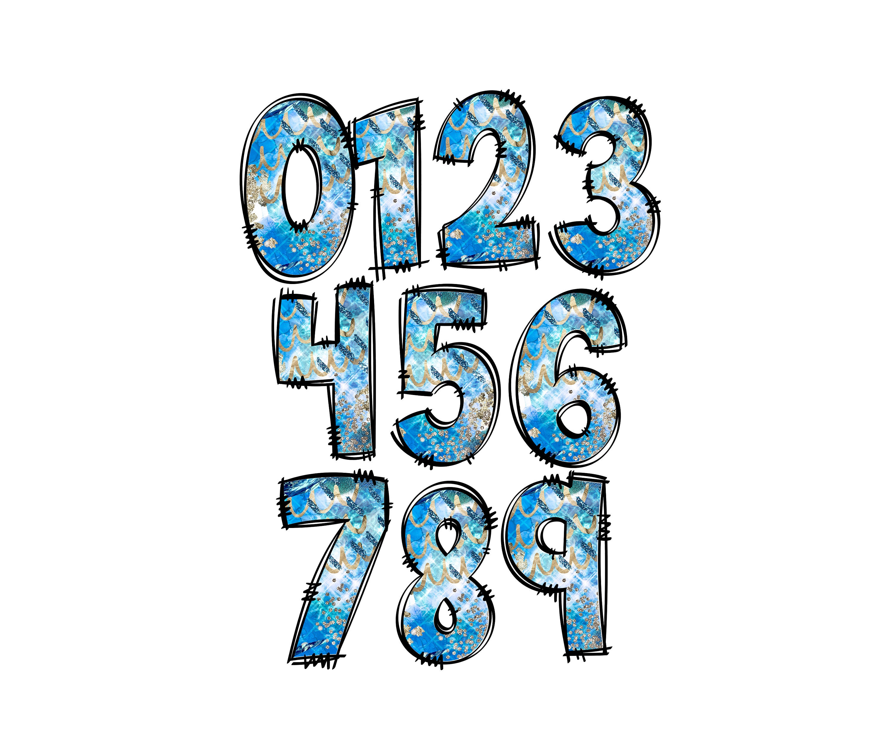 Gold Glitter Blue Alphabet Letters PNG Bundle Abstract Hand | Etsy