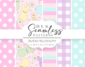 Ostern Peeps Bunny Kaninchen Nahtloses Papier, sich wiederholendes Muster, Digitale Papiersammlung, Kommerzielles Gewebe, Pastell-Retro-Hintergrund PNG