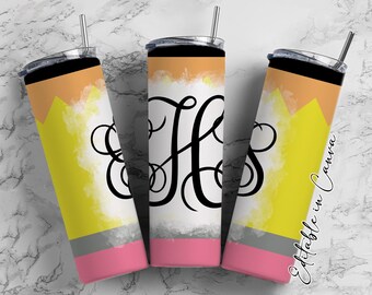 BEWERKBAAR potloodmonogram 20oz rechte beker wrap ontwerpen, maak je eigen gepersonaliseerde ontwerp, Teacher Easy Canva Tempalte