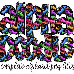 Teacher Doodle letters, Back to School, Crayon Hand Drawn Doodle Alpha Bundle, Sublimation Font PNG, Patterned Numbers & Alphabet,