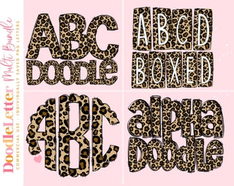 Leopard Hand Drawn Mega Doodle Letter Bundle, Alphabet Set, Clip Art Letters, Doodle Monogram Bundles PNG