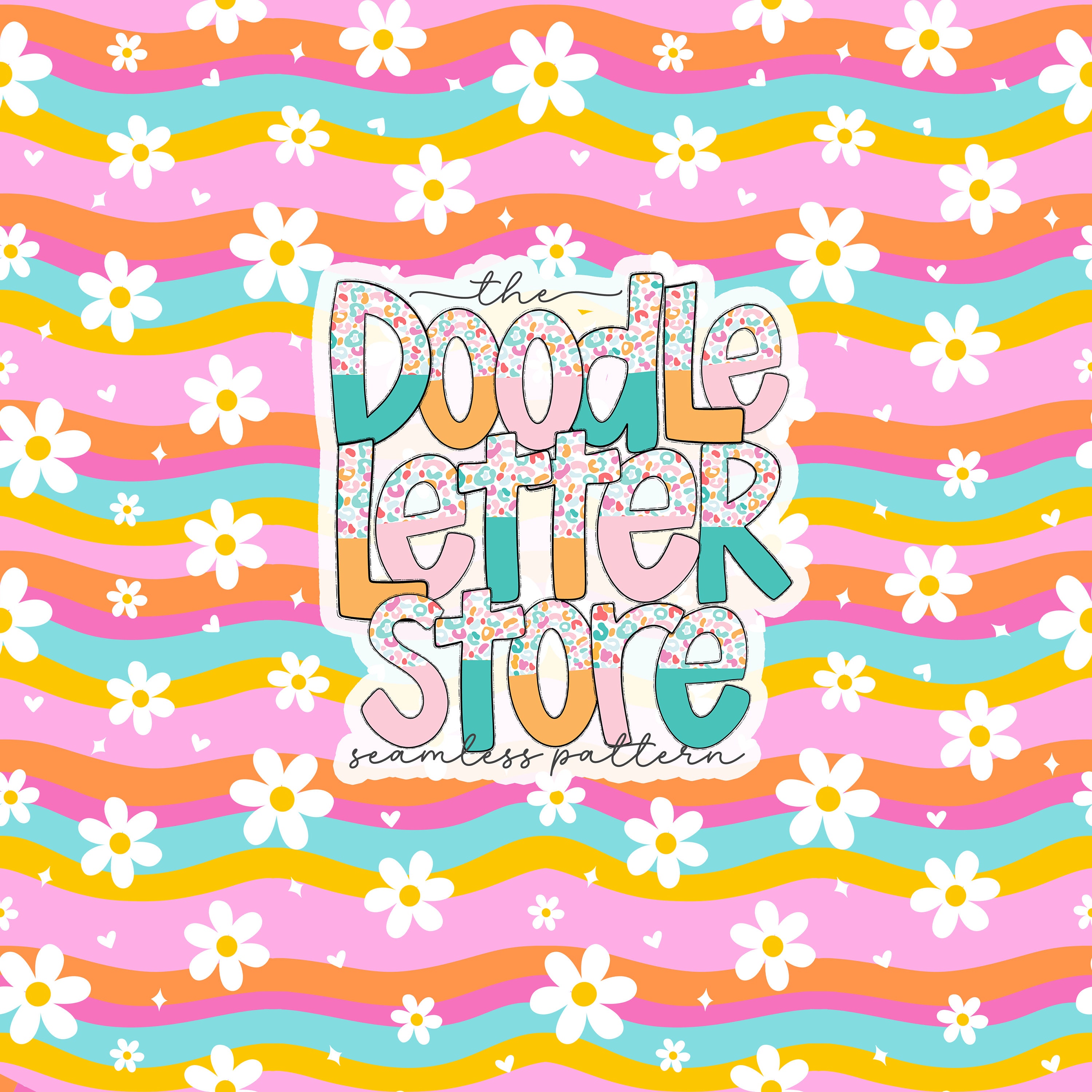 Vintage Retro Daisy Seamless Paper, Rainbow Wave 60's Repeating Pattern Digital Papers Collection Commercial Fabric Printing, Background PNG