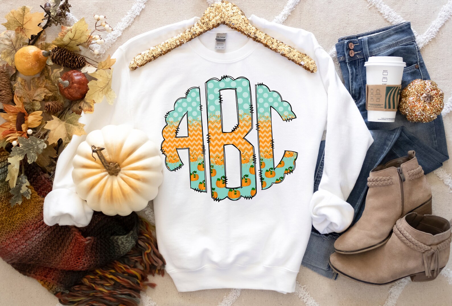 Fall Monogram Letters, Digital Download, Autumn Scalloped Doodle Letter ...