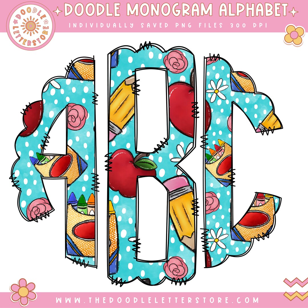 Teachers Monogram Back to Schoool April Pencil Apple Pattern Doodle ...