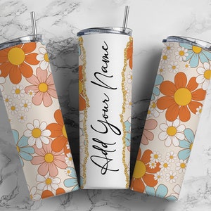 Retro Floral Add Your Own Text Name Monogram Sublimation Tumbler Designs Wrap - 20oz Skinny Tumbler Wraps Templates - PNG 59 PATTERN