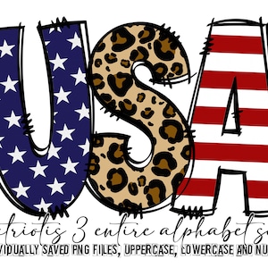 Rustic Flag Alphabet Letters PNG Bundle,  Patriotic USA Flag Doodle Letters, Hand Drawn Alphabet Doodle, Sublimation Alpha Set Designs PNG