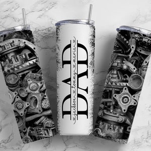 Engine Dad Tumbler Wrap, Mechanic Seamless Tumbler for Dad, 20oz Tumbler design, Fathers Day Tumbler, Man Tumbler, Split Add Kids Names PNG