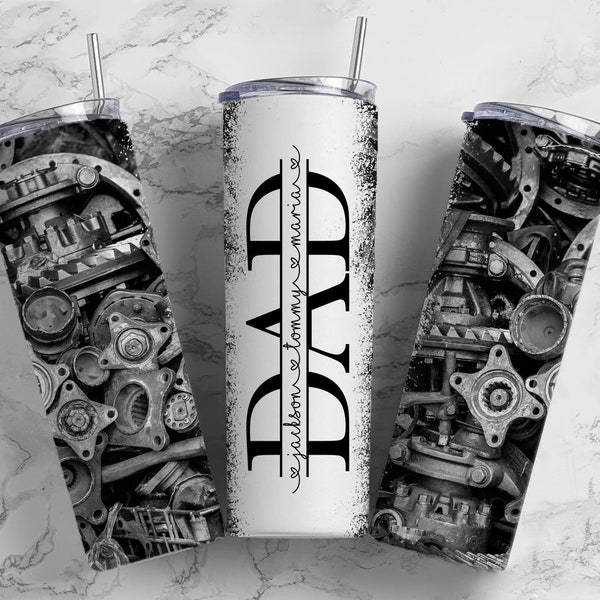 Engine Dad Tumbler Wrap, Bicchiere meccanico senza cuciture per papà, design bicchiere da 20 once, Bicchiere per la festa del papà, Bicchiere da uomo, Diviso Aggiungi nomi di bambini PNG