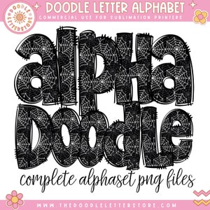 Spider Web Alphabet Doodle Letters, Spider Web Print Hand Drawn Doodle Alpha Bundle, Spider Web Sublimation Font, Numbers Alphabet PNG