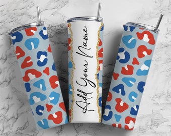 4th July Leopard Add Your Own Text Name Monogram Sublimation Tumbler Designs Floral - 20oz Skinny Tumbler Wraps Templates - PNG 96 PATTERN