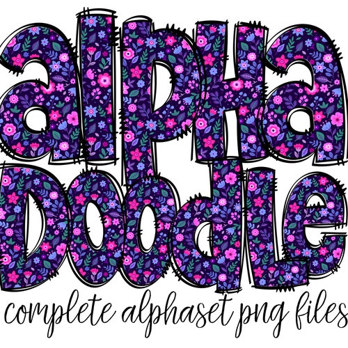 BUNDLE Spring Floral Alphabet PNG Doodle Alpha Doodle - Etsy
