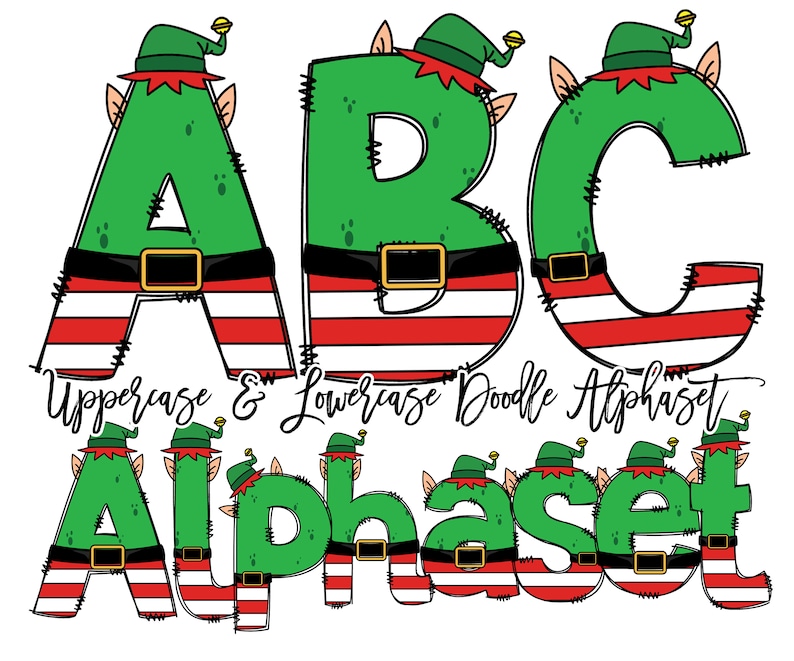 Christmas Doodle letters, Santa Sublimation Font, Xmas Doodle Alpha Bundle, Reindeer Elf Santa Clause Numbers & Alphabet Doodle Set PNG image 3