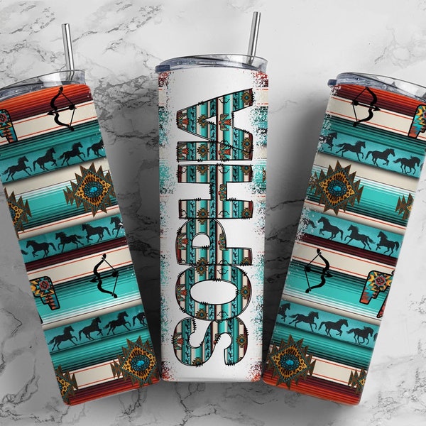 Tumbler + Doodle Letter Set, Add Your Own Name, Aztec Country Western Tumbler Design Seamless Country Sublimation Designs, Straight 20oz PNG