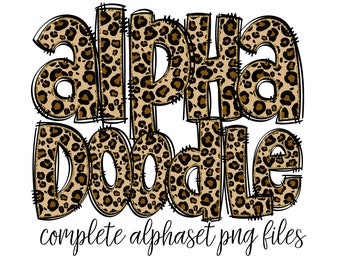 Letras del alfabeto con estampado de leopardo marrón PNG, estampado animal de leopardo, garabatos del alfabeto dibujados a mano, diseños de conjuntos de sublimación PNG