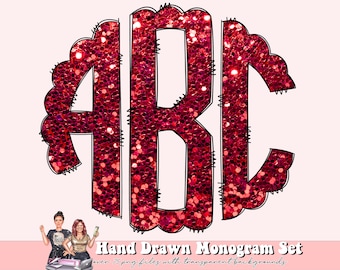Red Maroon Glitter Doodle Letters PNG Bundle, Chunky Glitter Procreate Hand Drawn Alphabet Doodle, Sublimation Alpha Set Designs PNG