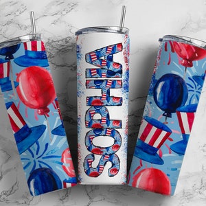 Gobelet tie-dye 20 oz 4 juillet avec jeu de lettres Doodle assorties PNG