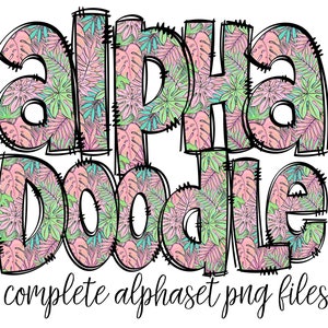 Paquete PNG de letras del alfabeto de hojas tropicales, acuarela de flores del Día de las Madres de verano, garabato dibujado a mano, diseños de conjuntos alfa de sublimación PNG 1279