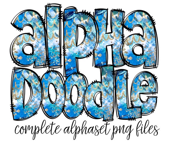Gold Glitter Blue Alphabet Letters PNG Bundle Abstract Hand | Etsy