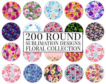 200+ Blumen-Auto-Untersetzer-Bundle, Aquarell-Blumen-Design, Auto-Getränkehalter, Auto-Lufterfrischer Runde Sublimationsdesigns, Auto-Untersetzer-Vorlage PNG