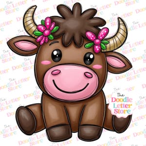 Highland Cow Png Cow Printable, Western Png, Cow Bows Girl, Highland Cow , Western Sublimation, DTF, Doodle Clip Art PNG #HC1