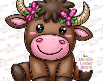 Highland Kuh Kuh, Western Png, Kuh Bögen Mädchen, Highland Kuh, Western Sublimation, DTF, Doodle Clip Art PNG #HAC1