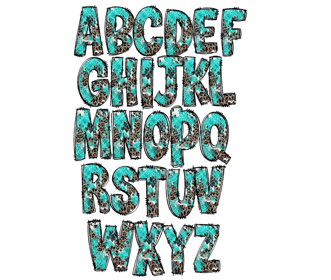 Turquoise Western Alphabet Letters PNG Bundle, Country Leopard Print ...
