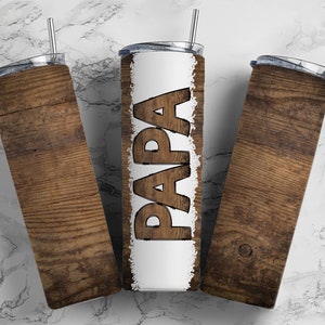 Wood Papa Sublimation Tumbler Designs Fathers Day - Dad 20oz Skinny Tumbler Wraps Templates - PNG