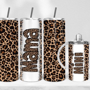 Paquete mini sin costuras con diseño de leopardo para mamá, vaso para beber de 12 oz, vaso de 20 oz, mamá y yo png, mini vaso para beber, envoltura para vaso de sublimación para madre e hija