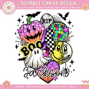 EDITABLE Halloween Doodle Letter, CANVA TEMPLATE, Make your Own Name, Personalise Custom Name Design for Halloween Trick or Treat Tote Bags