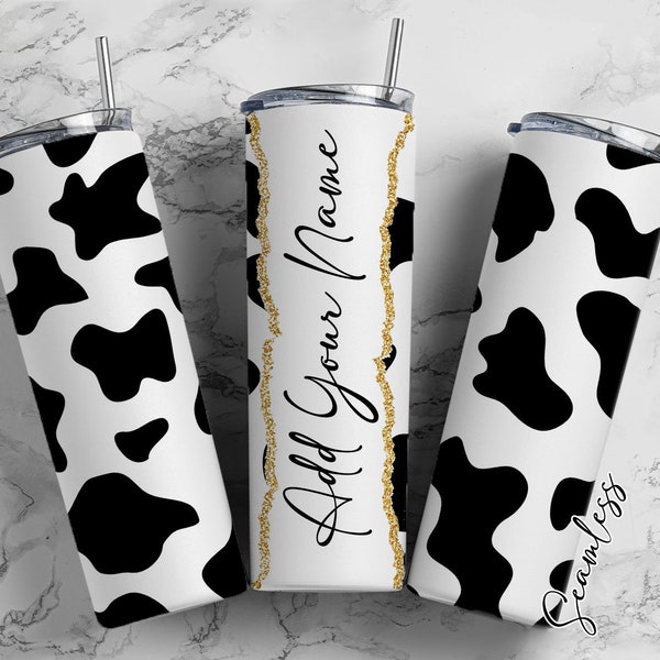 Cow Print Pattern, Cow Print Design Add Your Own Name, 20oz Sublimation Tumbler Designs, Skinny Tumbler Wraps Template - 16 PATTERN