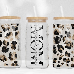 Leopard Print 16oz Libbey Glass Can Tumbler Seamless, 16oz Glass Can Wrap, Sublimation Designs, Mothers Day, Can Template Designs PNG