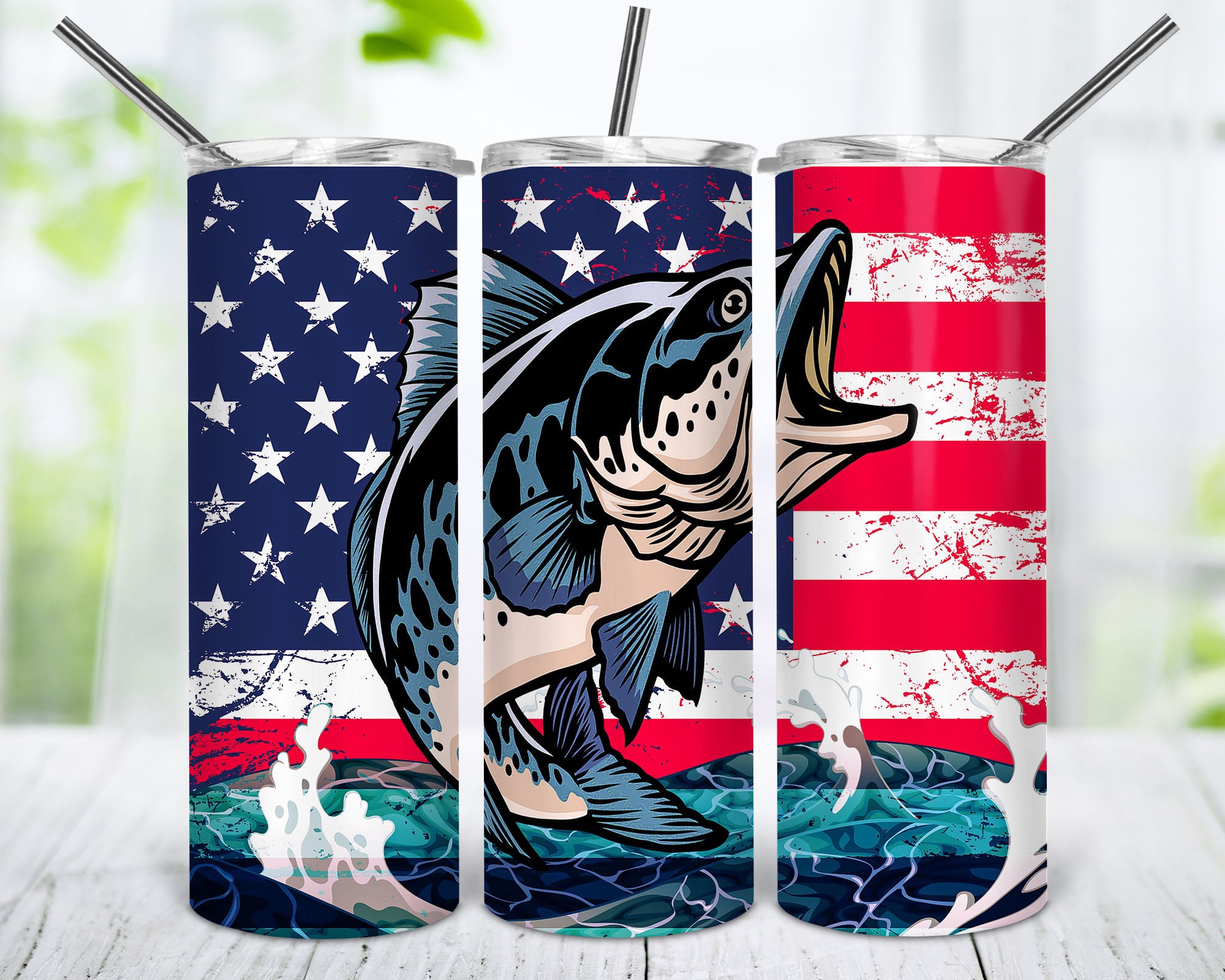Fishing Sublimation Tumbler Design American USA Flag Men Dad - Etsy