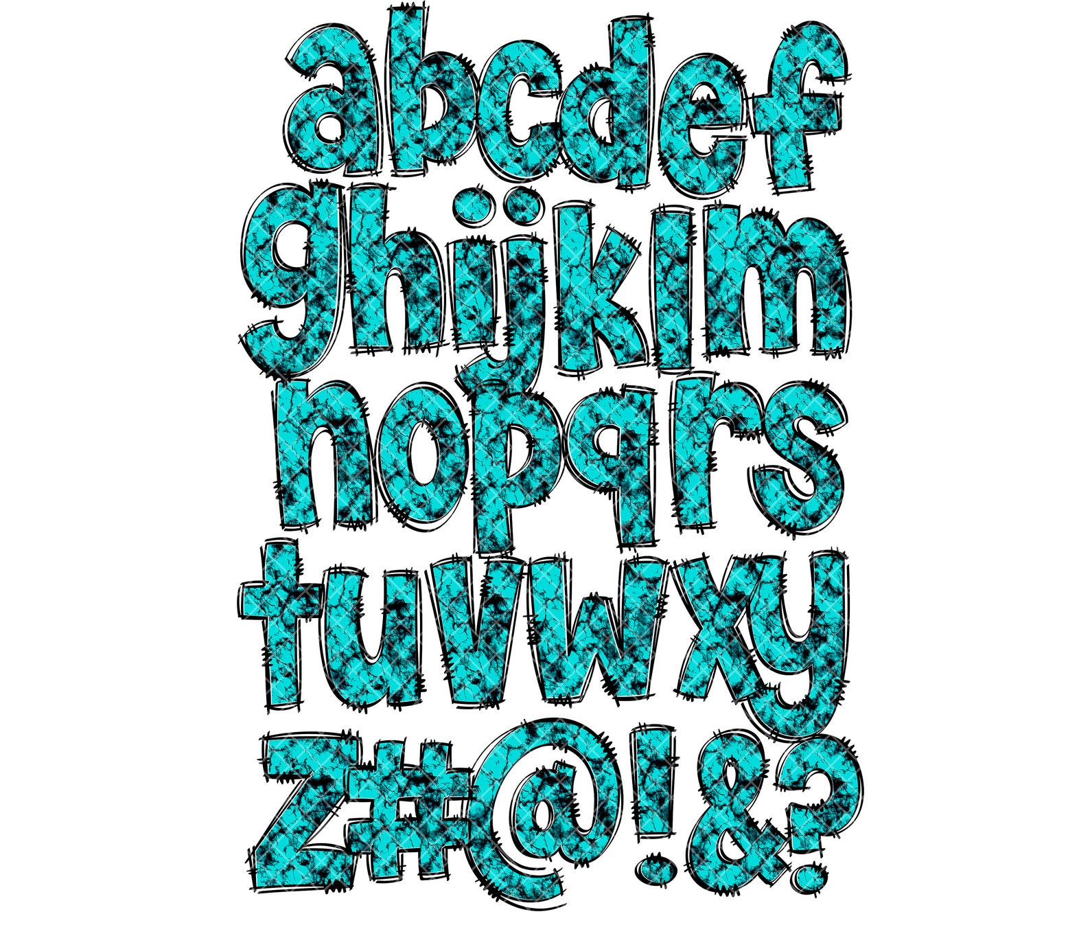 Turquoise Wester Alphabet Letters PNG Bundle, Country Rock Doodle ...