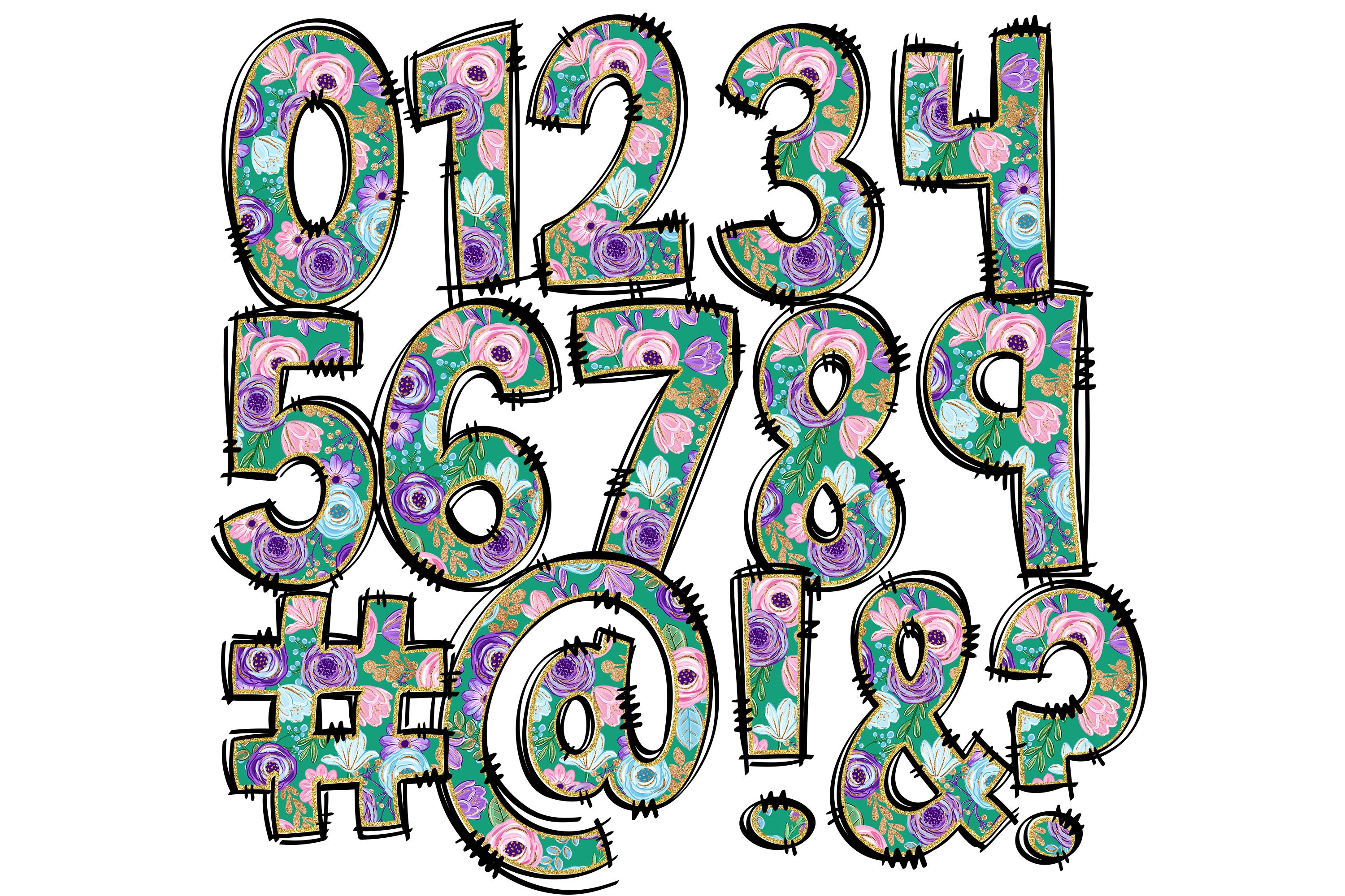 Floral Doodle Alphabet Letters PNG Bundle, Floral Design Hand Drawn ...