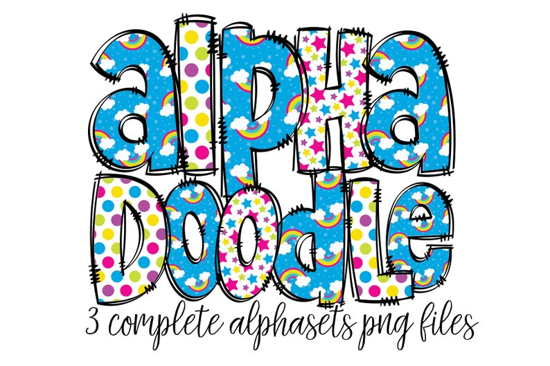 Bright Rainbow Alphabet Letters PNG Bundle, Unicorn Doodle Letters ...